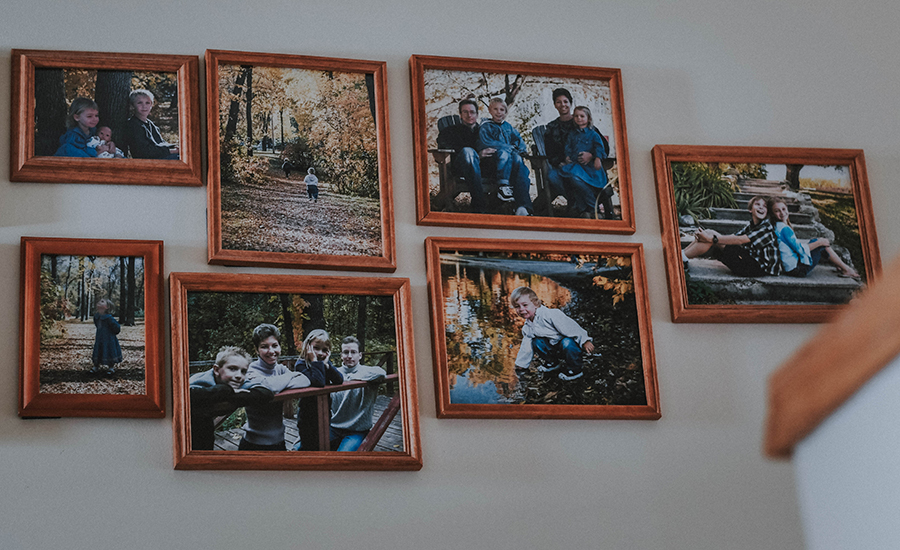 Family pictures on a wall