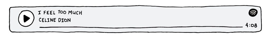 An illustration of a spotify player playing the song I Feel Too Much by Celine Dion.