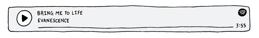 An illustration of a spotify player playing the song Bring Me To Life by Evanescence