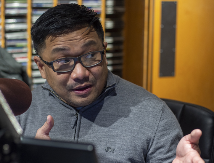 Chester talking on air at CKJS.