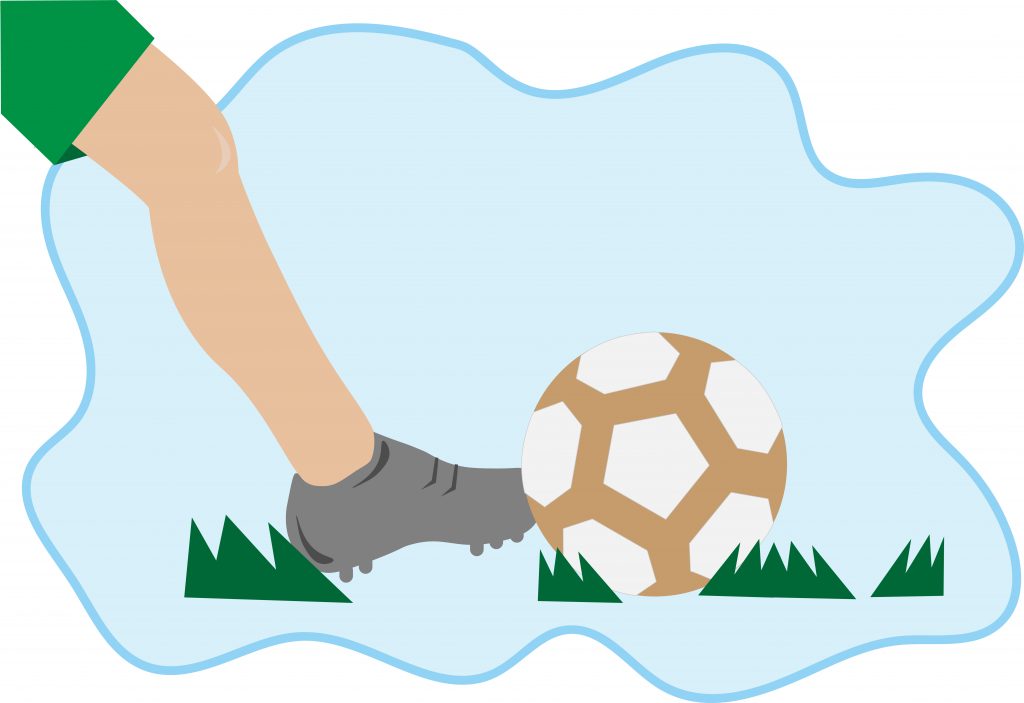 An illustration of a foot kicking a soccerball.