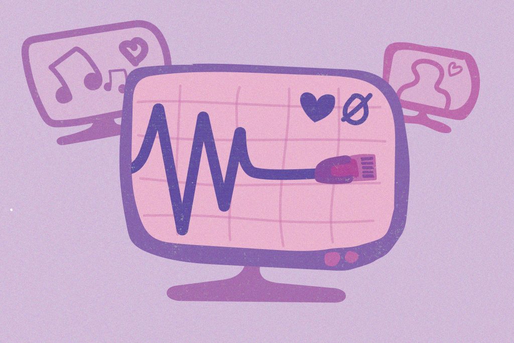 Illustration of a ethernet cable flatlining as if it is a heart rate monitor.