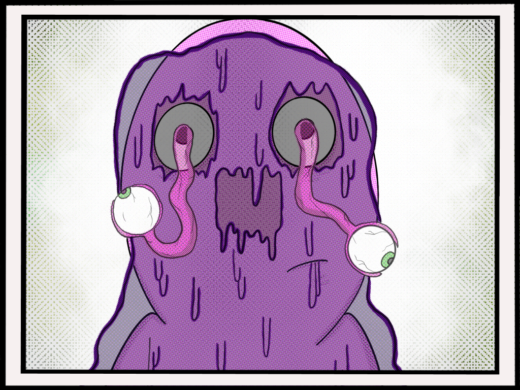 Illustration of a supernatural entity known as a Focus Ghost as it possesses a cartoon person.