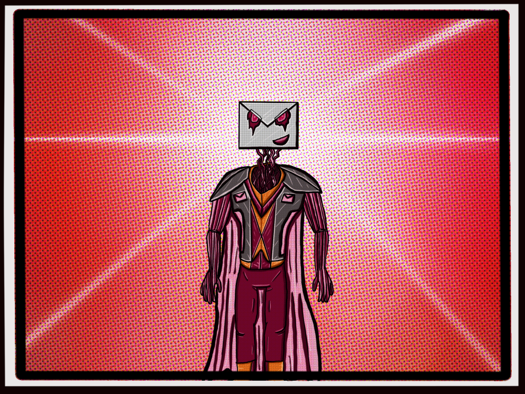 Illustration of supervillain Email-Man.