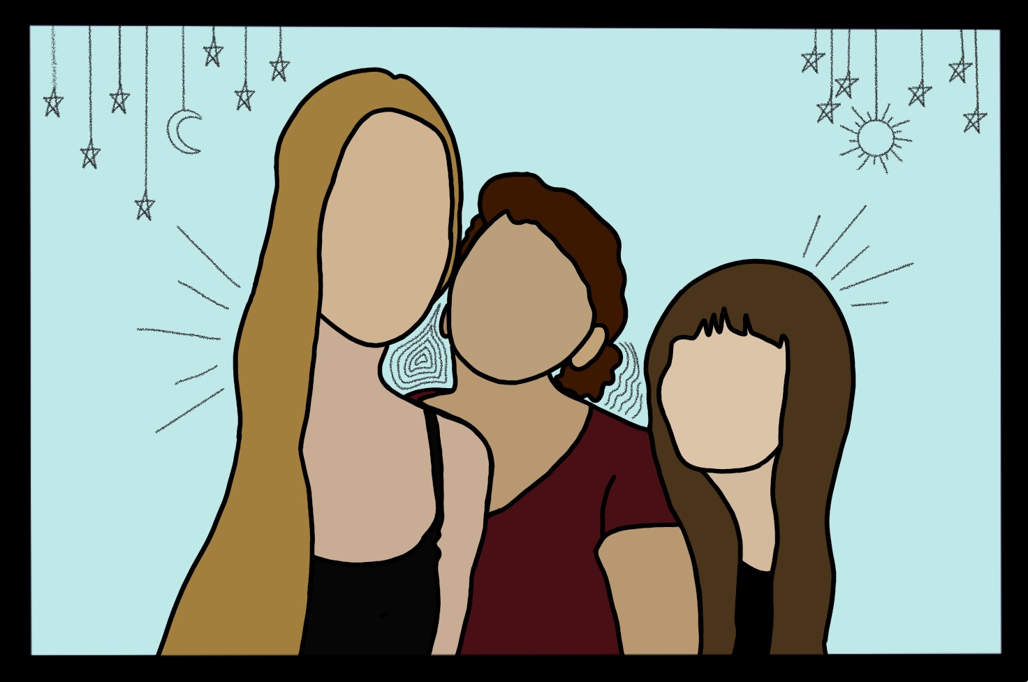 digital drawing of three friends together