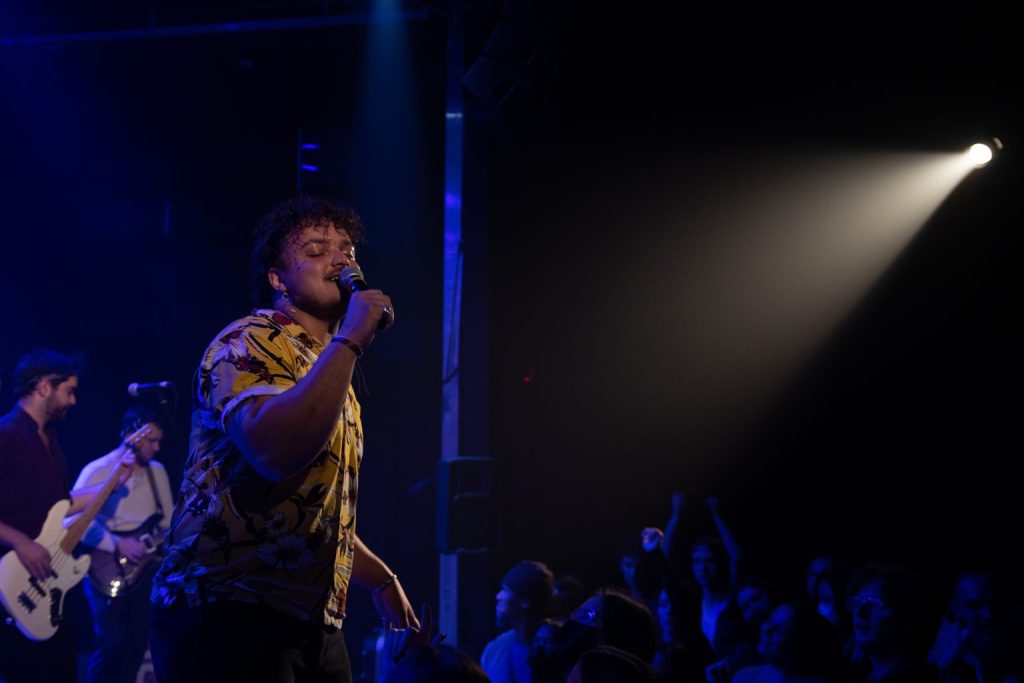Nathaniel Muir singing on the newly renovated Park Theatre stage.