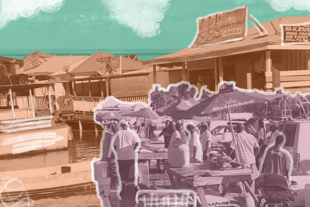 A collage of the fish markets in Nassau, Bahamas.