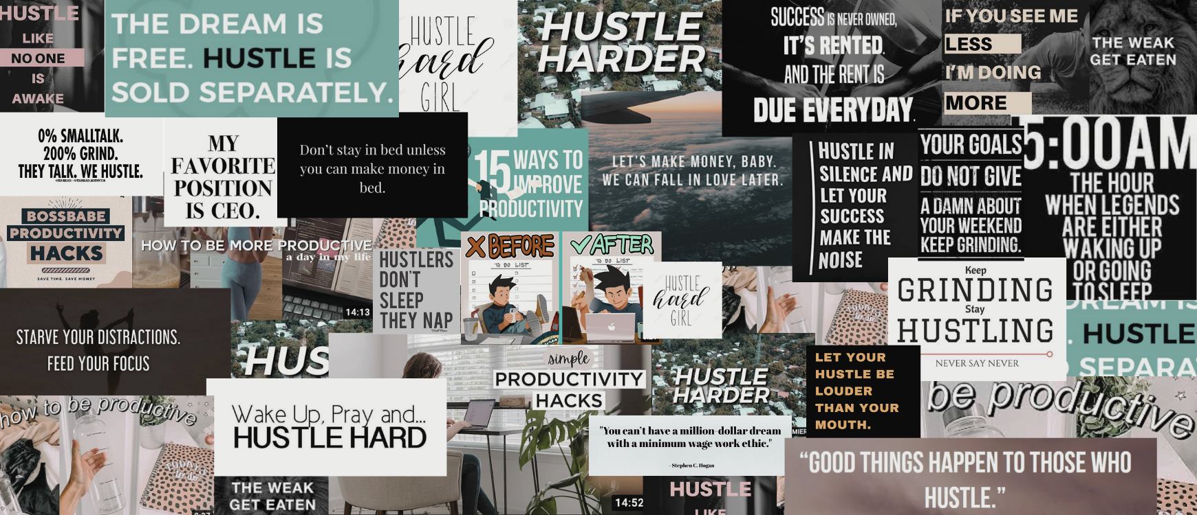 A collage of productivity quotes.