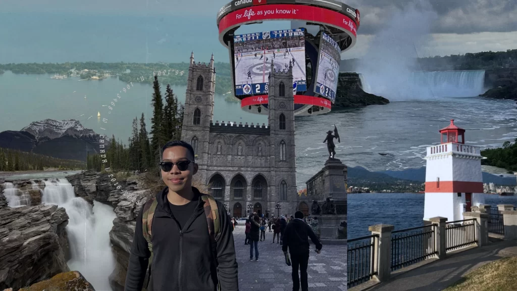 A collage photo of John and his trips around Canada.