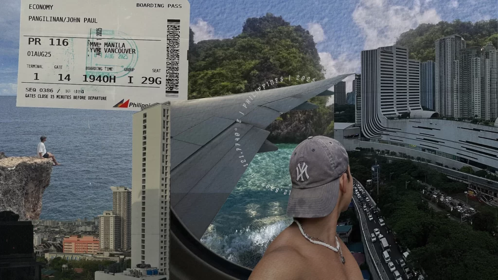 A collage photo of John during his trip in the Philippines.