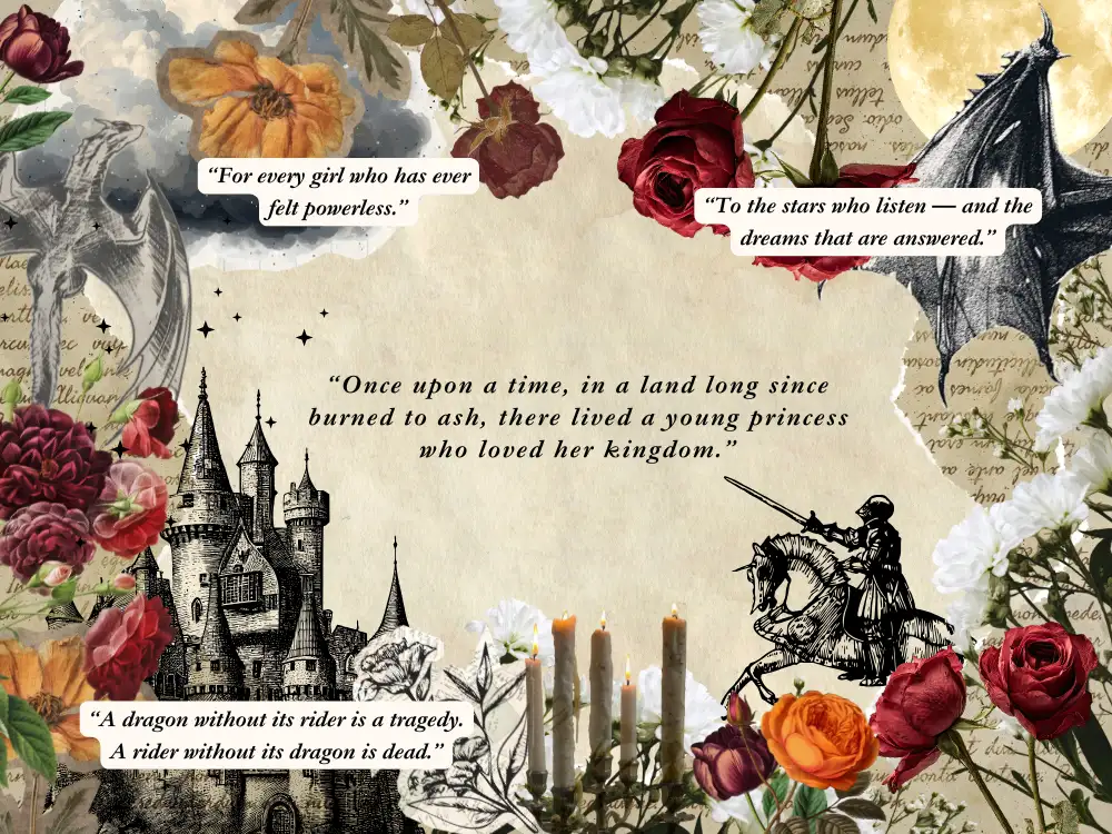 A collage of fantasy book elements.