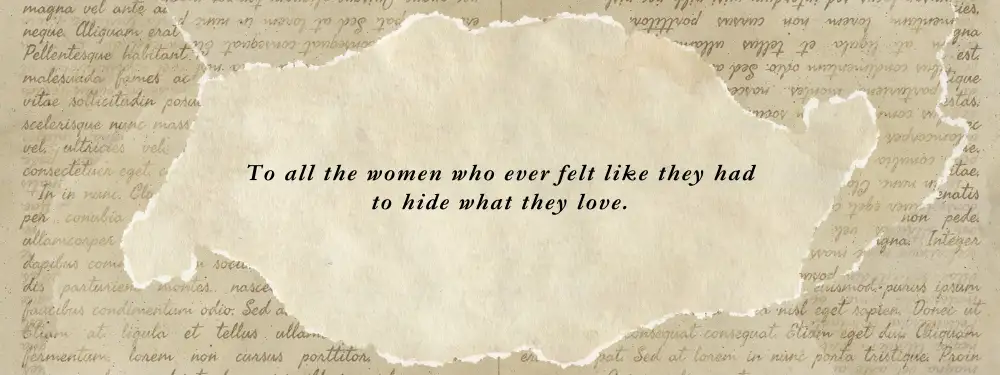 A collage of ripped paper with a dedication quote in the middle.