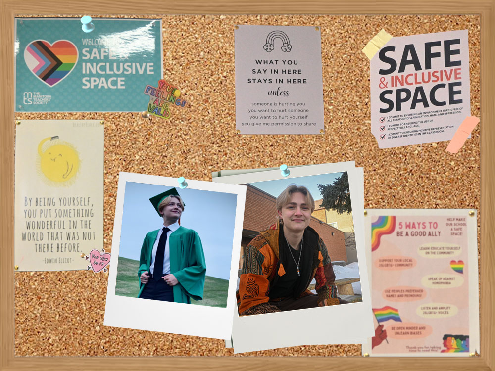 Bulletin board with pictures and posters