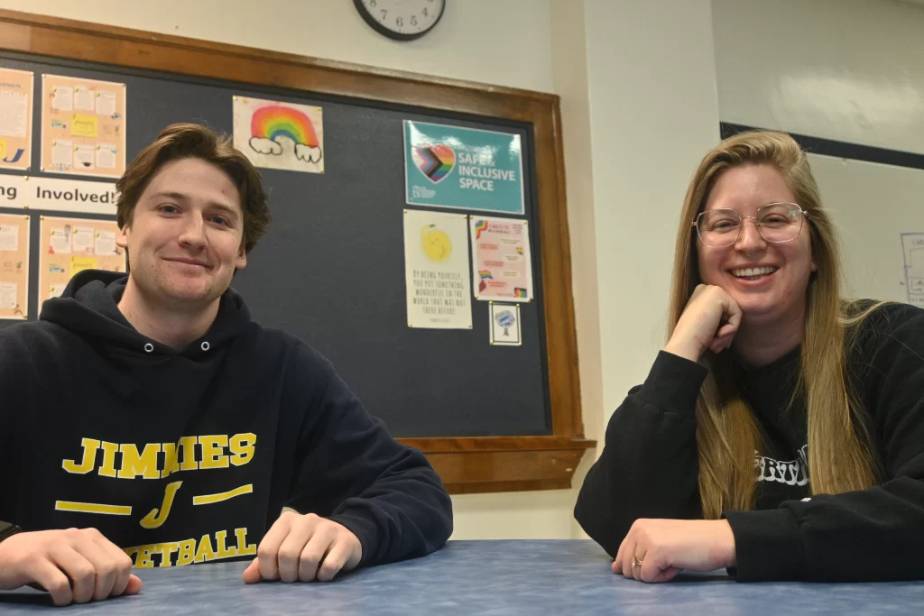 Danny McCullough and Kassey Templeton in St. James Collegiate's student support centre. 