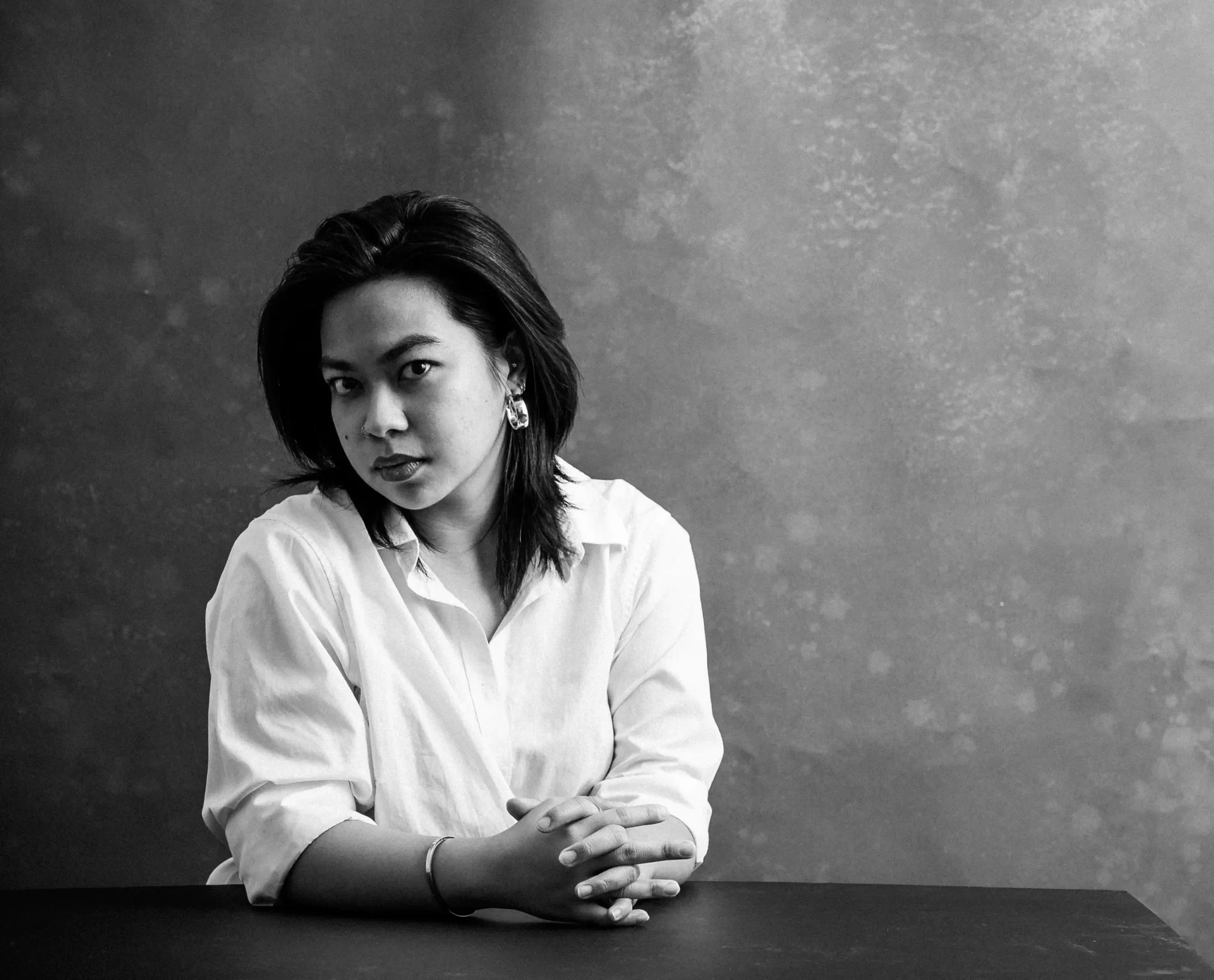 Black and white photo of Maryrose Villena.