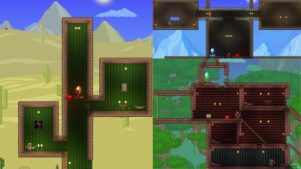 A collection of the different houses and bases I built across my virtual reality.