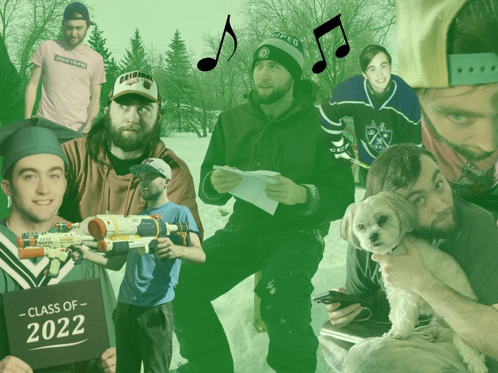 Collage of different photos of me from ages 16-21, with music notes close to the picture of me in the center again. 