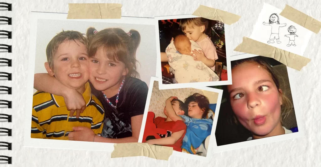 Photo collage of Haleigh and her brother as kids.