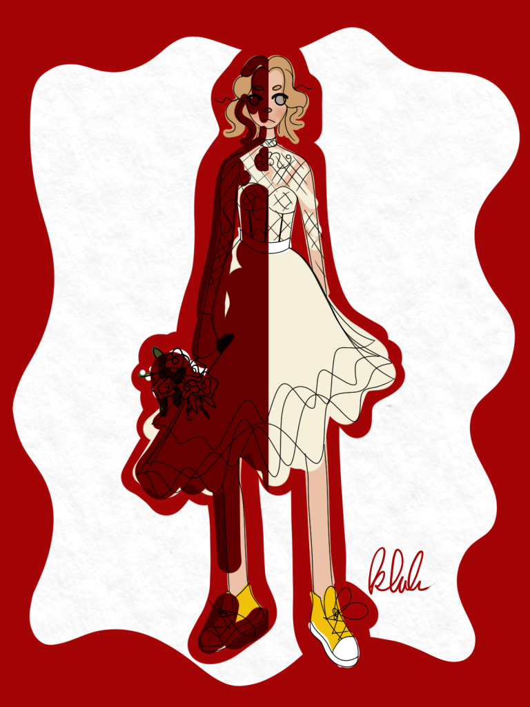 A fashion sketch of Grace from Ready or Not (Katie Hilder)